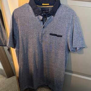 Denim & Flower Blue Polo with Patterned Collar